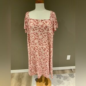 Floral Pink Square Neck Dress